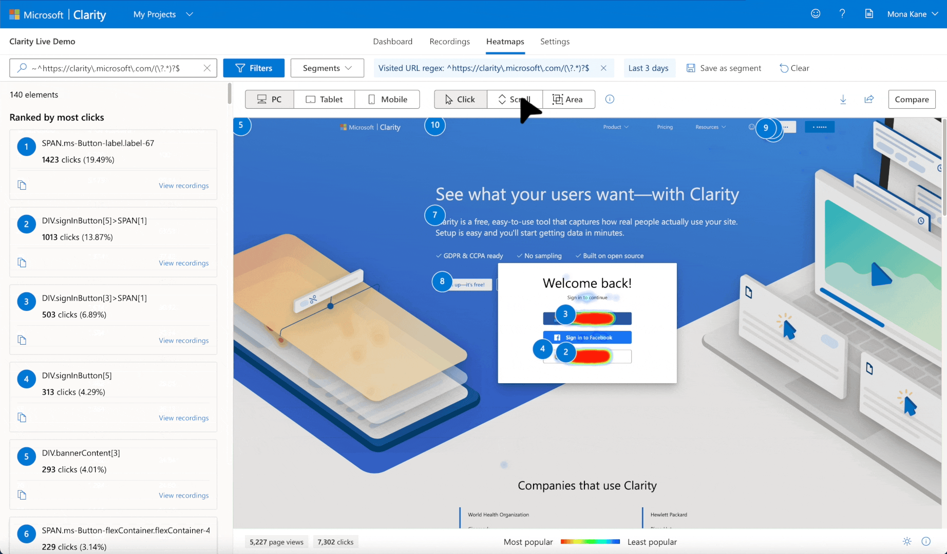 Carte thermique de Microsoft Clarity