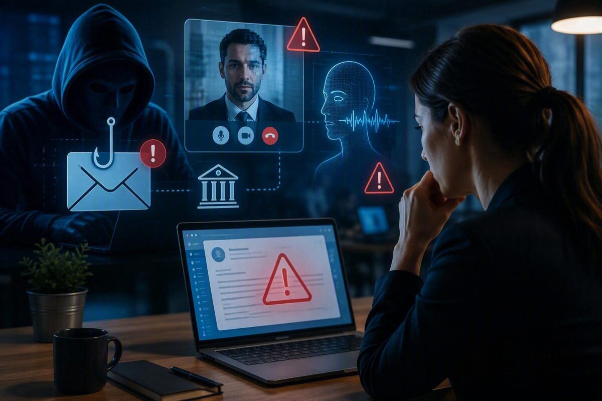 Professionnel surveillant des cybermenaces assistées par l’intelligence artificielle dans un environnement numérique sécurisé.